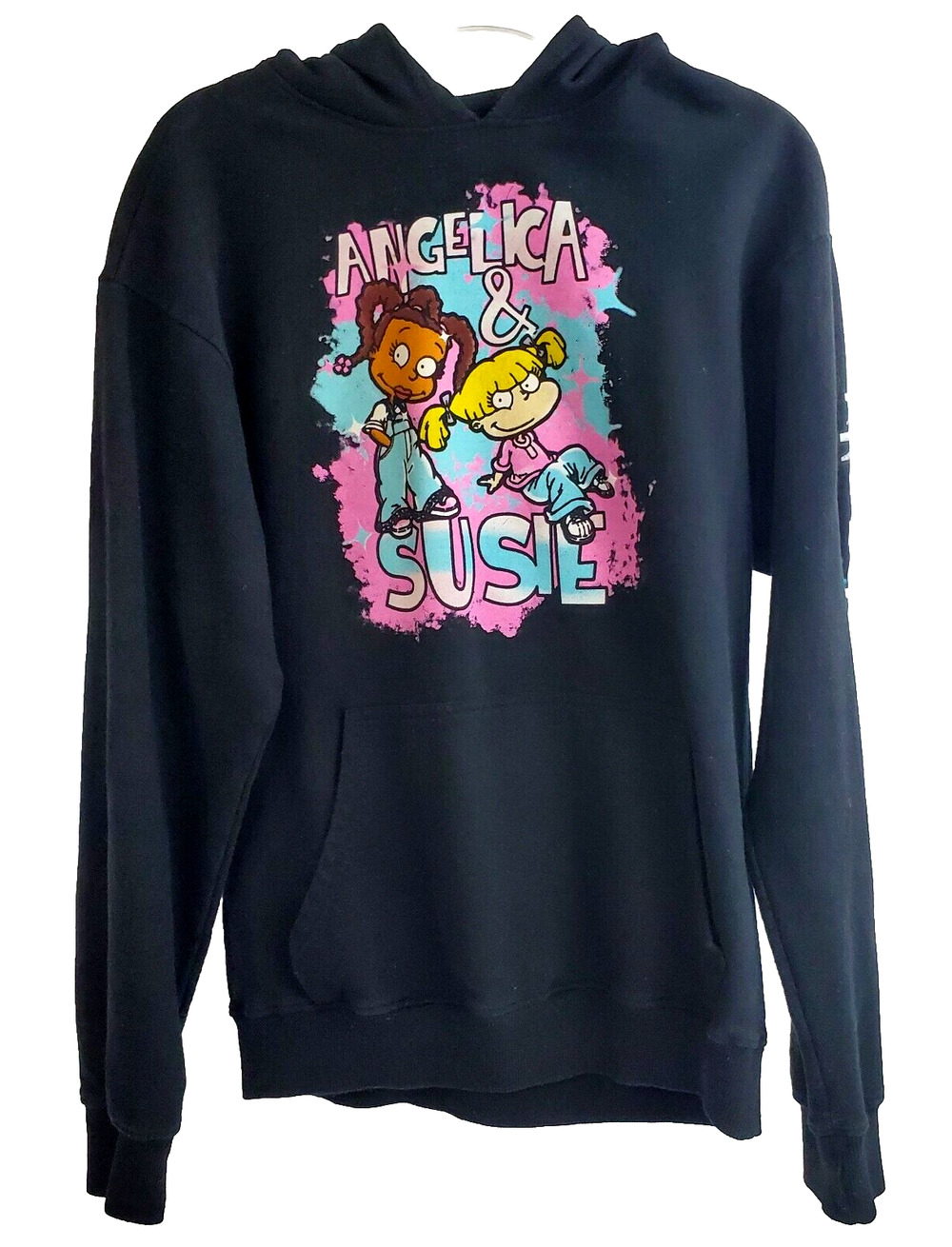 Nickelodeon Sweatshirt Women's M Black 90s Angleica & Susie Hooded Pocket Hoodie